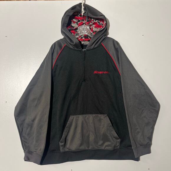 Snap On 1/4 Zip Pullover Fleece Gray Red Camo Hooded Sweatshirt Men’s Size XL - Picture 1 of 7